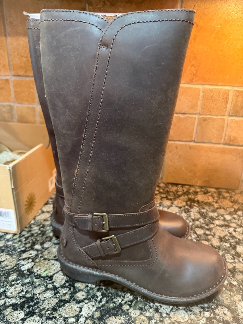 Ugg Tall Brown Leather Buckle Riding Boots Size 6
